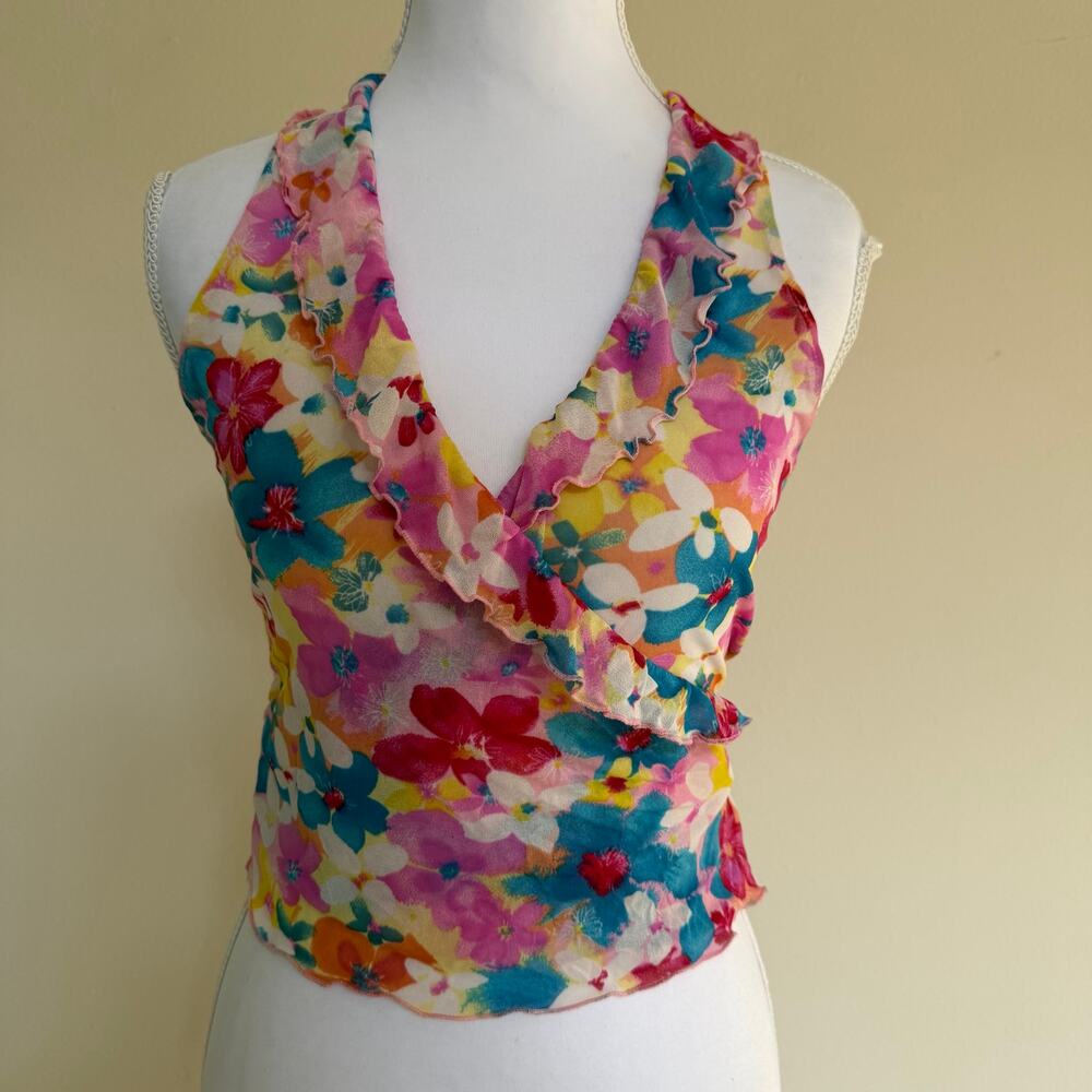 Vintage Kookaï Y2K Coquette Floral Top Ruffle Hem Made in France Size 1 / S